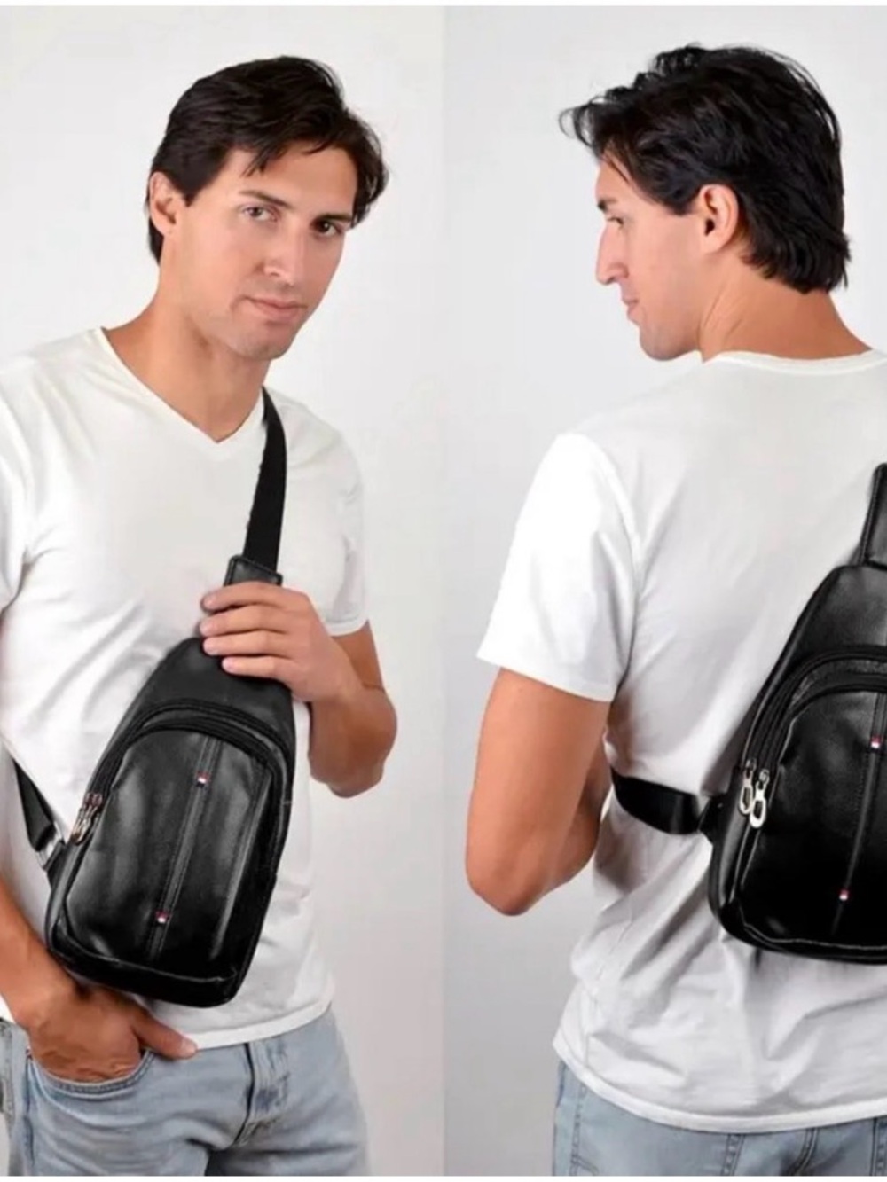 Men's Black Leather Sling Belt Bag - Everyday Crossbody Carry